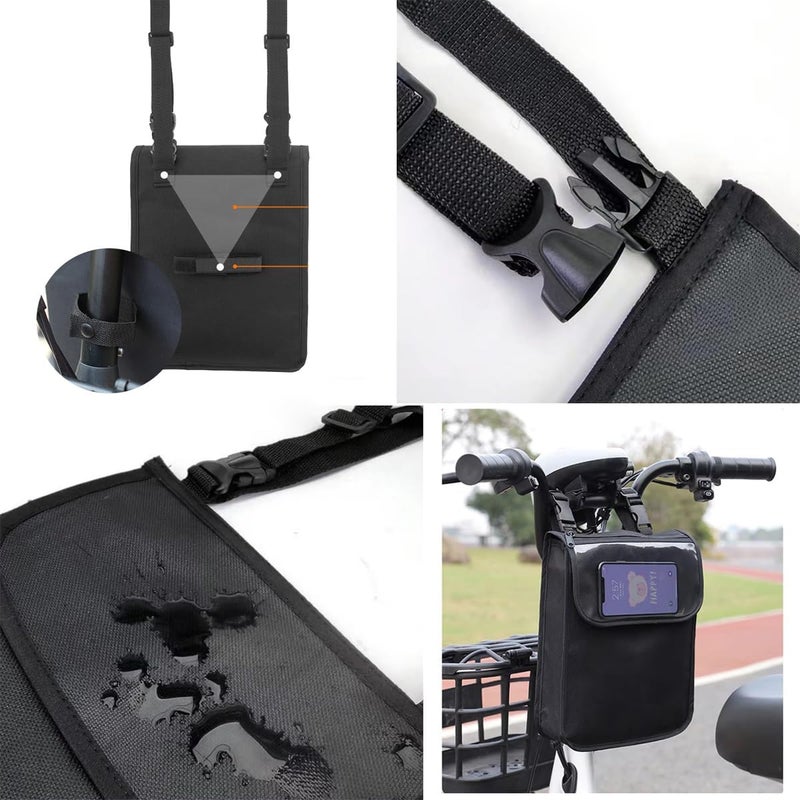 SquEqu Electric Scooter Bag Storage Pouch Handlebar Attachement Large Capacity with Waterproof Phone Holder Pocket Front Hanging Bags Organizer for Bike Handle Bar eBike Motorcycle Bicycle Escooter - Image 4
